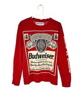 BUDWEISER Vintage-Inspired Cotton Blend King of Beers Retro Logo Red Sweater L